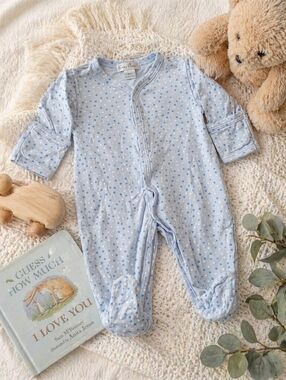 💙 Kissy Kissy NB Blue Star Footie Pajamas | Pima Cotton Luxury Baby Sleeper